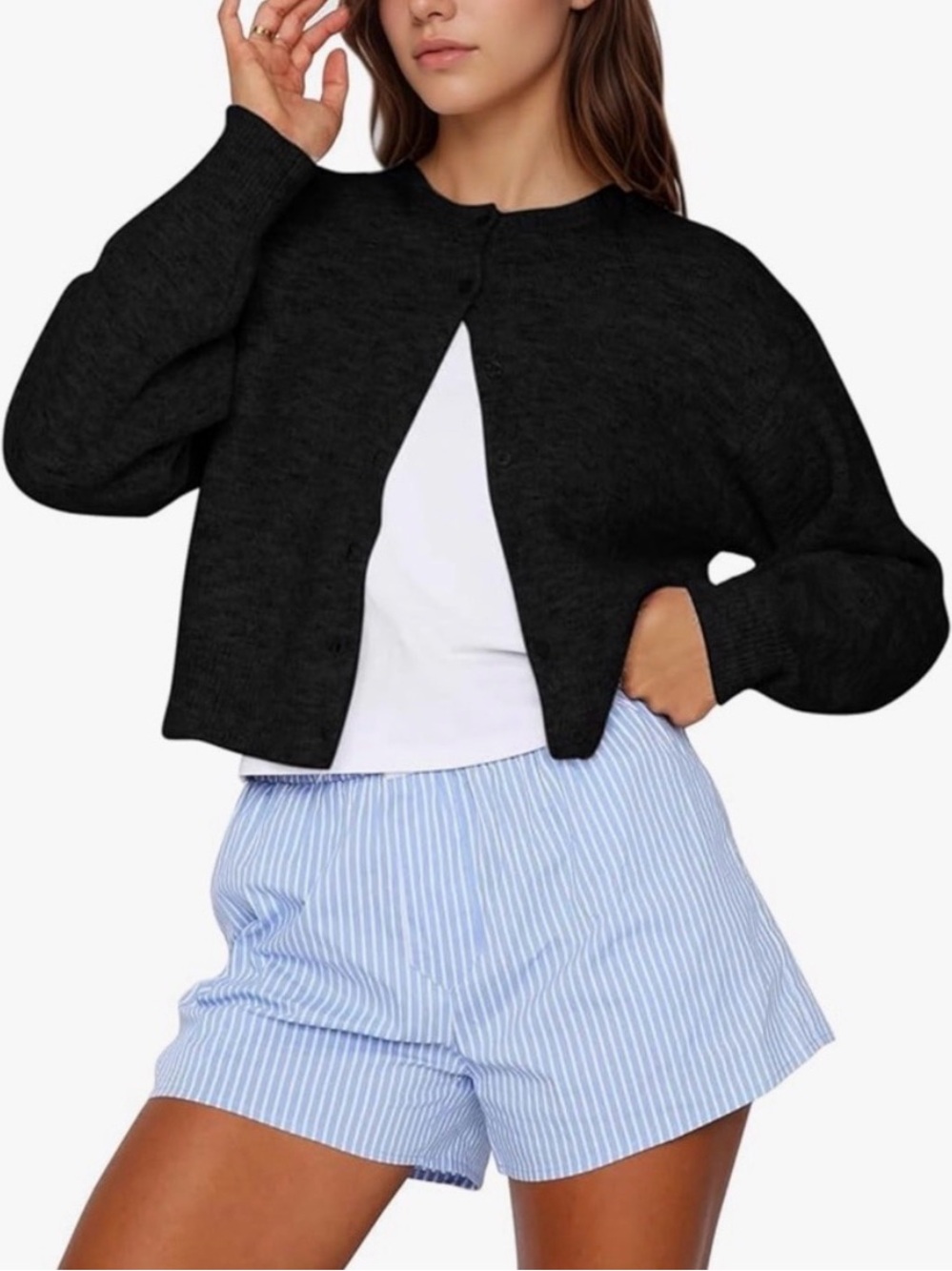 New DOKURITO Black Cropped Button Cardigan Sweater Women Small NWT Minimalist